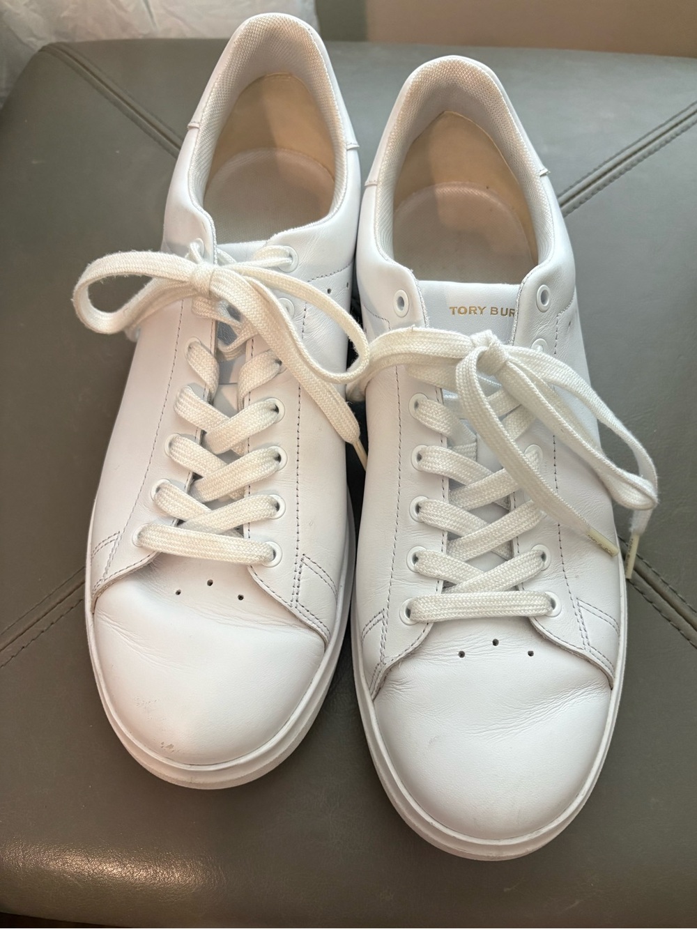 Tory Burch White Leather Low-Top Sneakers
